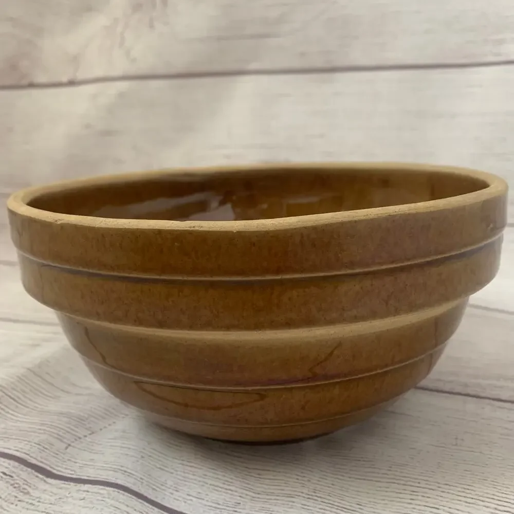 Vintage Brown Stoneware Beehive Mixing Bowl USA 8